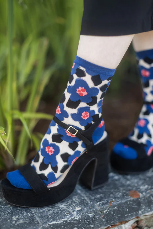 Bold Blue Floral Sheer Crew - Image 3