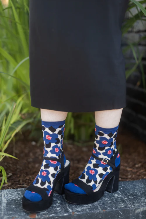 Bold Blue Floral Sheer Crew - Image 4