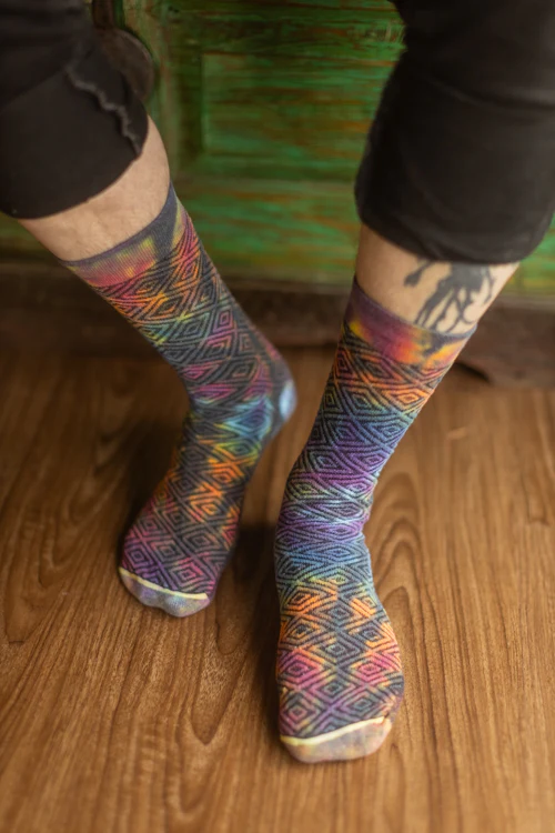 Diamond Pattern Black Rainbow Tie Dye Crew - Image 2
