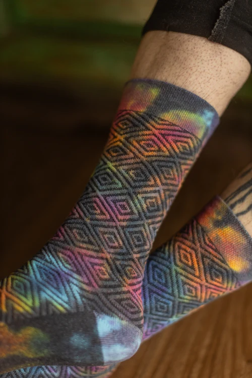 Diamond Pattern Black Rainbow Tie Dye Crew - Image 3