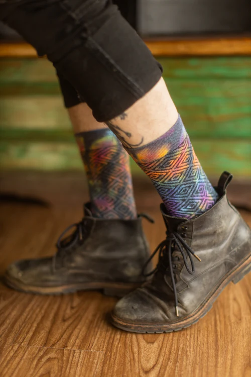 Diamond Pattern Black Rainbow Tie Dye Crew - Image 4