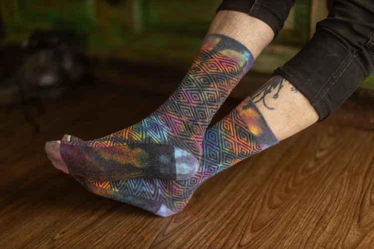 Diamond Pattern Black Rainbow Tie Dye Crew - Image 5