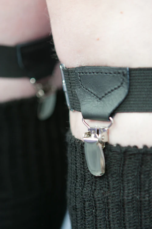 Faux Leather Sock Garters with Suspender Clips - Image 3