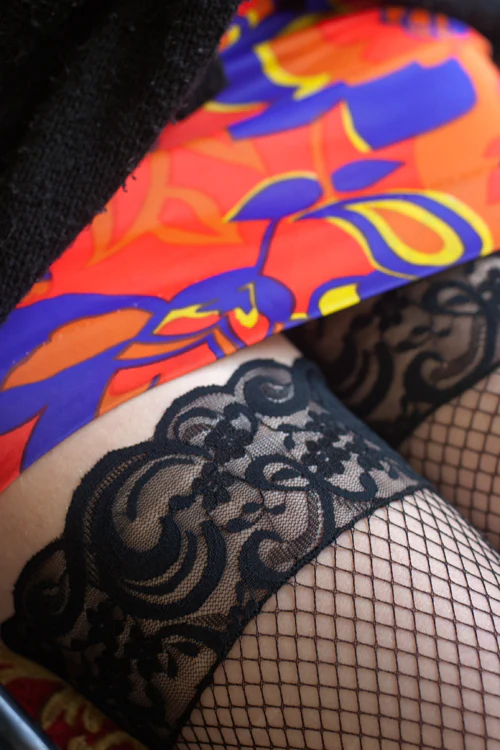 Fishnet Stockings with Stay-Up Lace Top - Image 3