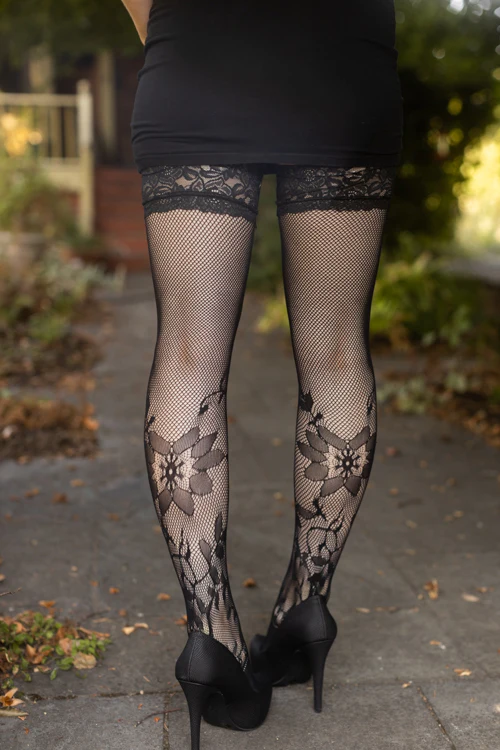 Floral Fishnet Stay Up Thigh Highs - Image 3