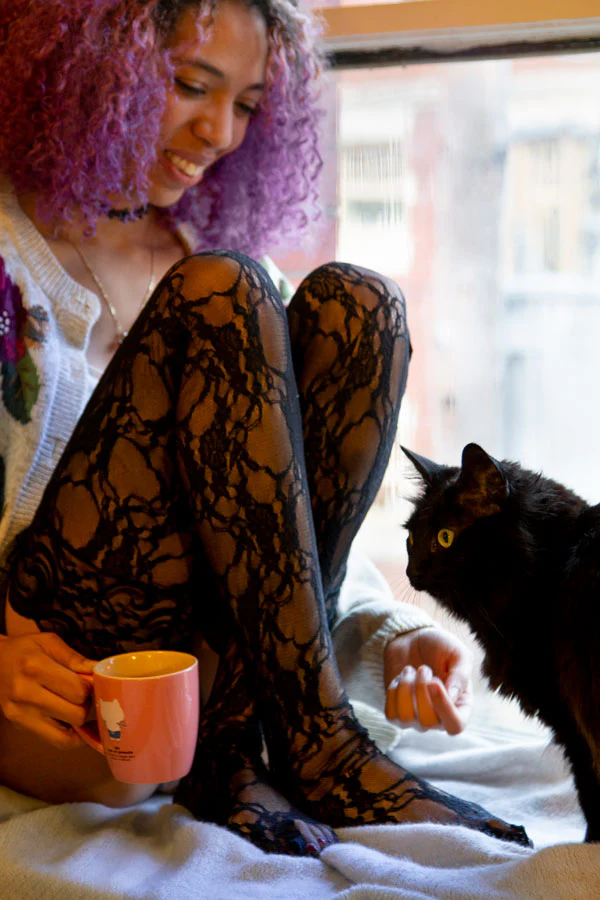 Floral Lace Thigh Highs with Stay Up Lace Top - Image 2
