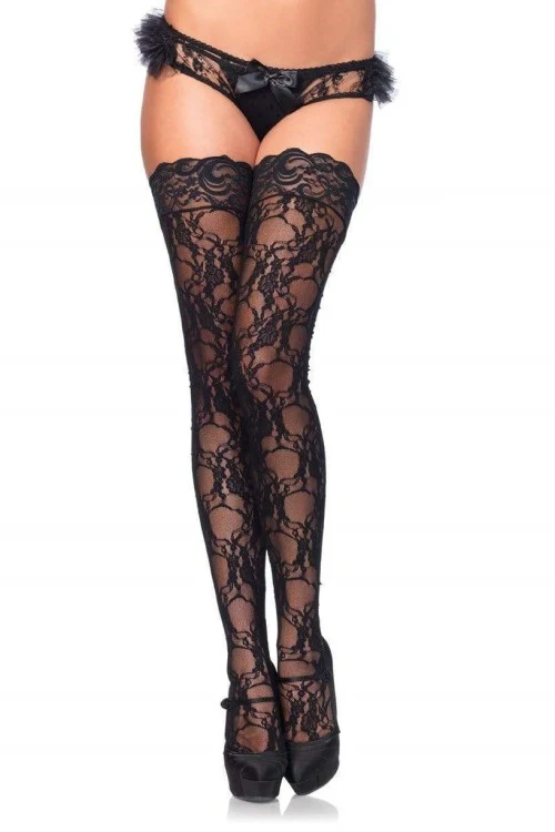 Floral Lace Thigh Highs with Stay Up Lace Top - Image 4