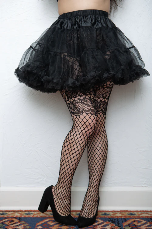 French Lace Cut Out with Faux Garter Net Tights - Image 3