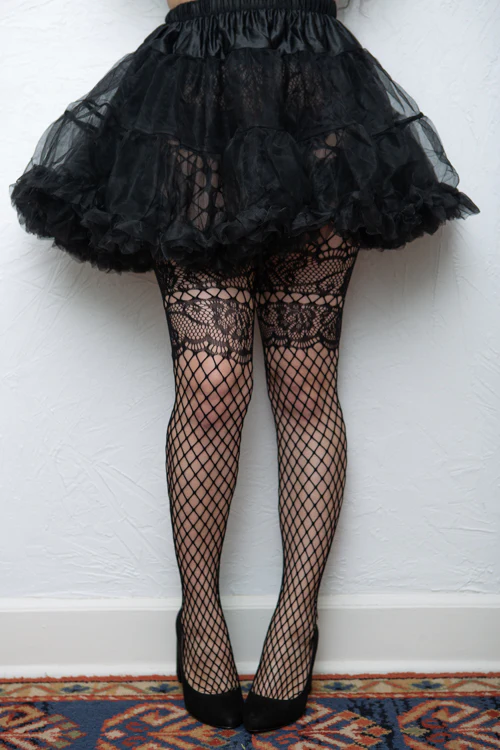 French Lace Cut Out with Faux Garter Net Tights - Image 4