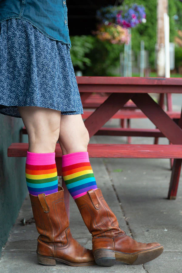 Gilbert-Baker Rainbow Pride Stripes Knee High Socks - Image 3