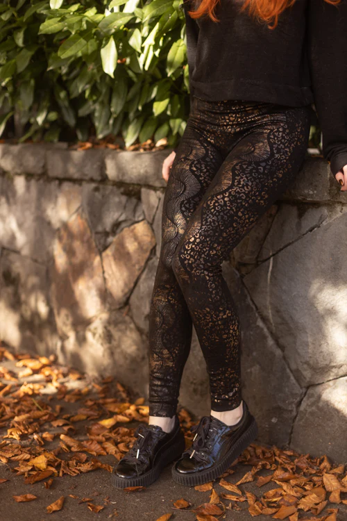 Gold Jungle Print Fleece Lined Leggings - Image 2