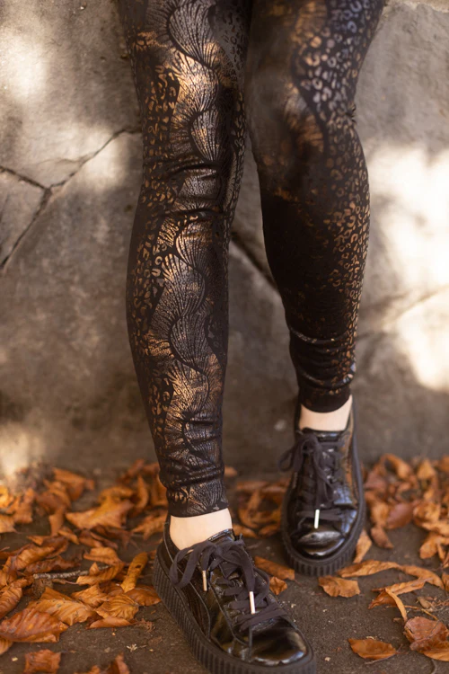 Gold Jungle Print Fleece Lined Leggings - Image 3