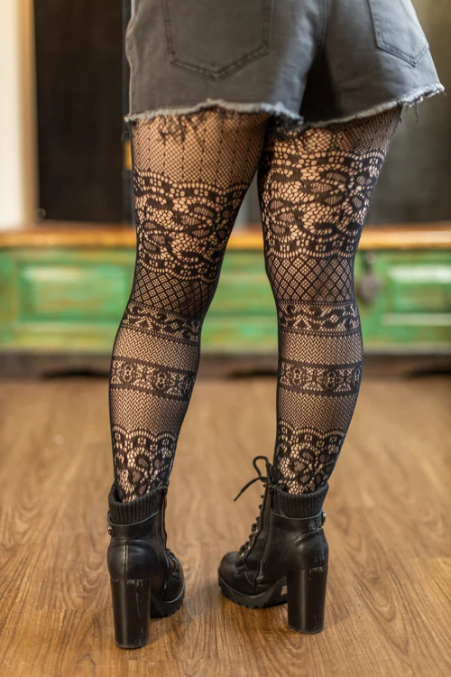 Instarsia Lace Net Tights - Image 2