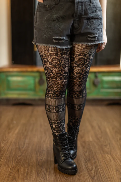 Instarsia Lace Net Tights - Image 3