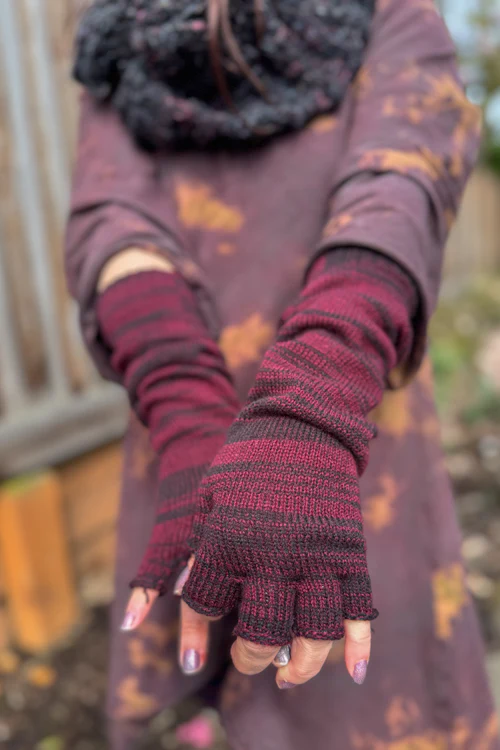 Longer Spaced Dyed Fingerless Gloves - Image 3