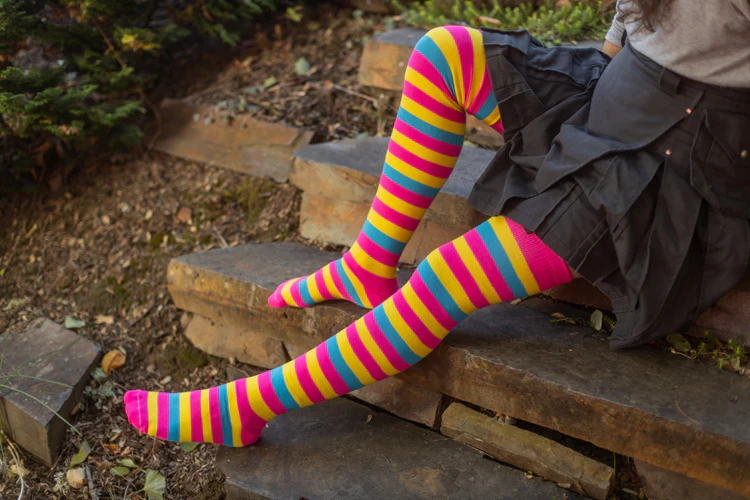 Oops! XL Foot Longer Original Pride Stripes Socks - Pansexual - Image 4