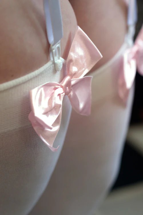 Opaque Thigh High Stockings with Bow - Image 10