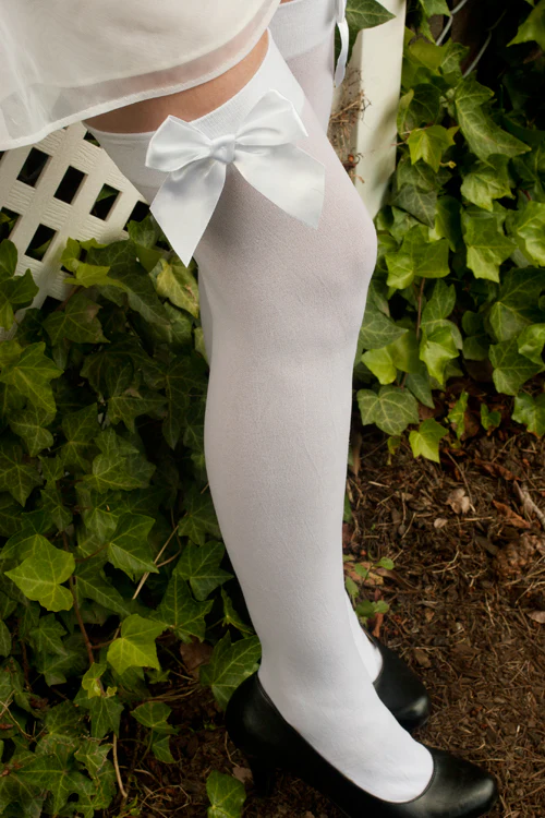 Opaque Thigh High Stockings with Bow - Image 12