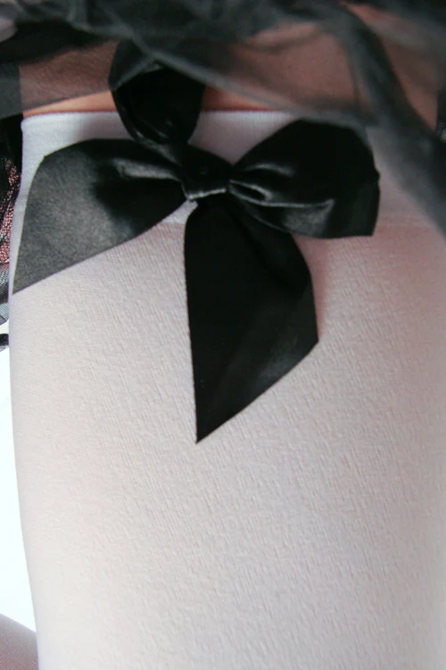 Opaque Thigh High Stockings with Bow - Image 16