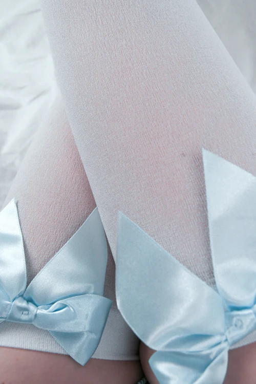 Opaque Thigh High Stockings with Bow - Image 18
