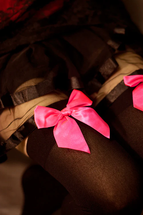 Opaque Thigh High Stockings with Bow - Image 26