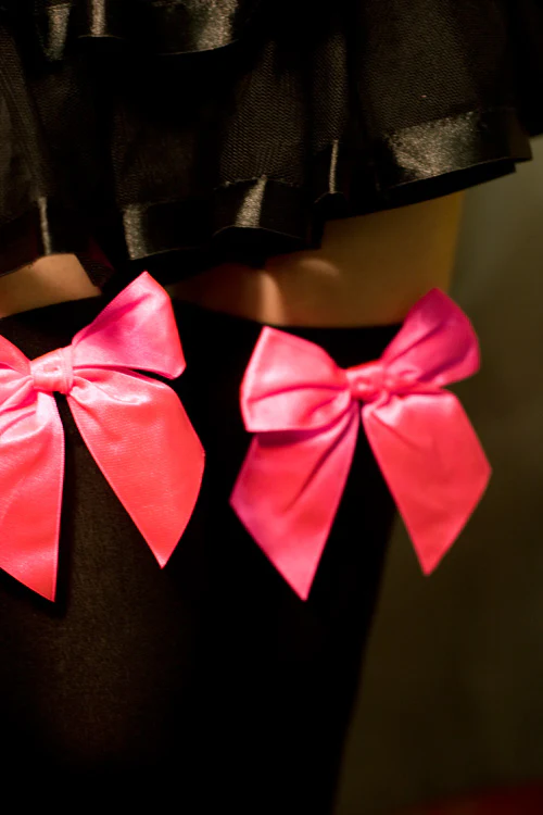 Opaque Thigh High Stockings with Bow - Image 27