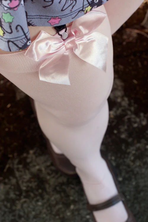 Opaque Thigh High Stockings with Bow - Image 8