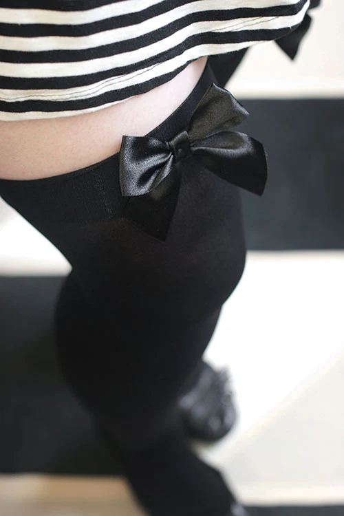 Plus Size Opaque Thigh High Stockings with Bow - Image 2