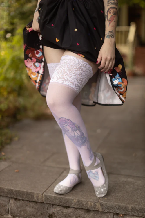 Plus Size Sheer Stockings with Lace Stay-Up Top - Image 11