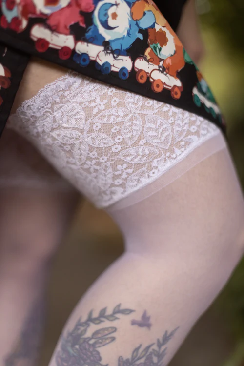 Plus Size Sheer Stockings with Lace Stay-Up Top - Image 13