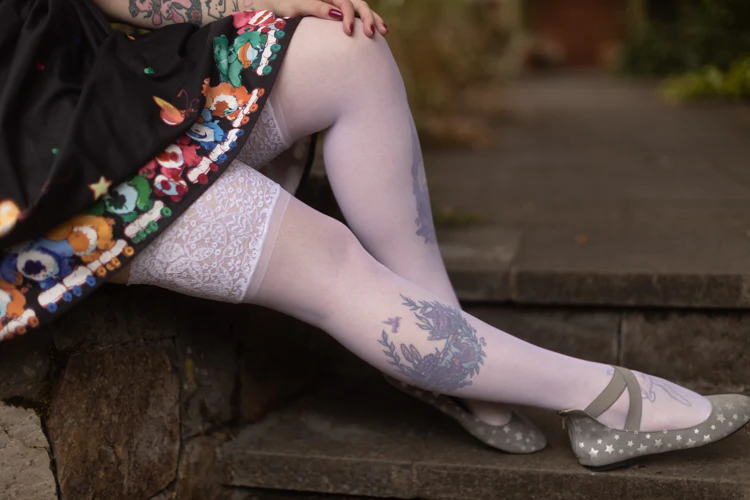 Plus Size Sheer Stockings with Lace Stay-Up Top - Image 14