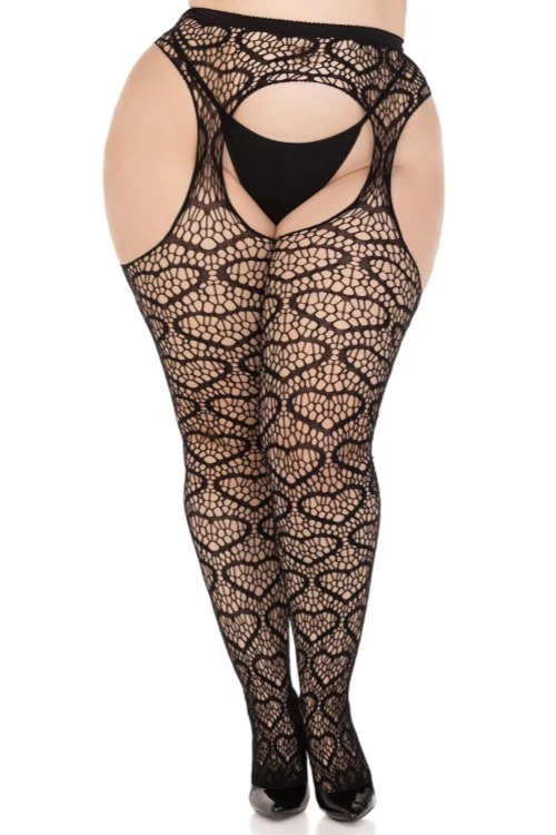 Plus Size Stained Glass Heart Net Suspender Tights - Image 6