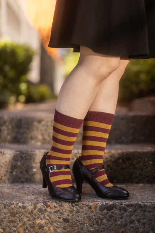 Preppy Striped Tube Socks - Burgundy/Ochre - Image 3