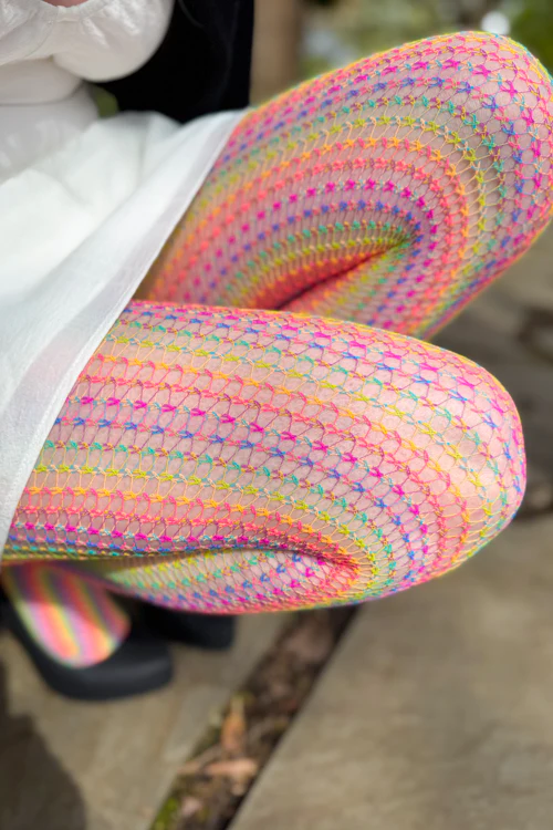 Rainbow Crochet Net Tights - Image 2