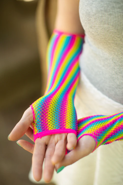 Rainbow Fishnet Arm Warmers - Image 3