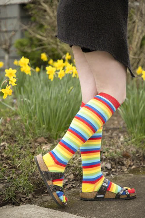 Rainbow Stripe Knee High Toe Socks - Image 2