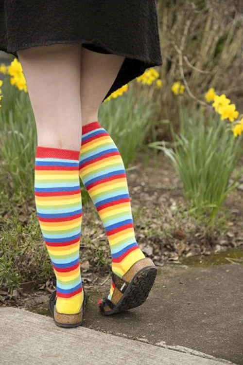 Rainbow Stripe Knee High Toe Socks - Image 3