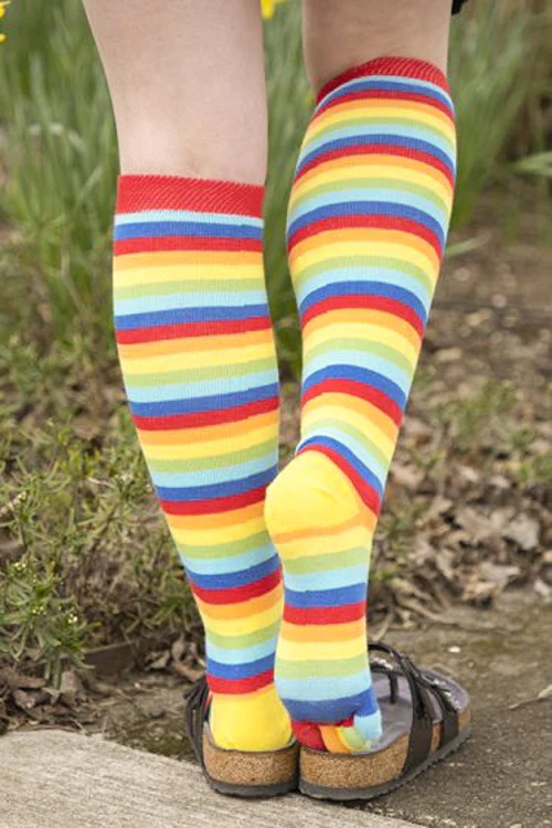 Rainbow Stripe Knee High Toe Socks - Image 4