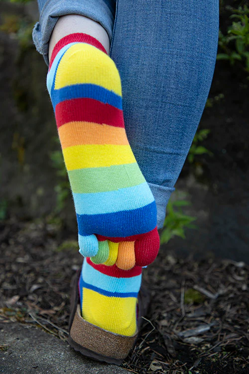 Rainbow Striped Anklet Toe Socks - Image 3