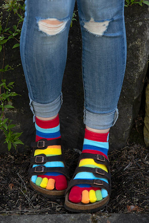 Rainbow Striped Anklet Toe Socks - Image 4