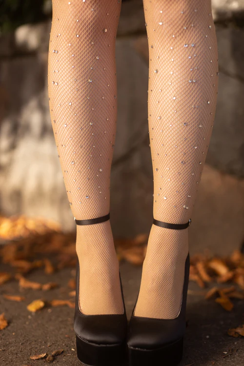 Rhinestone Fishnet Tights - Image 3