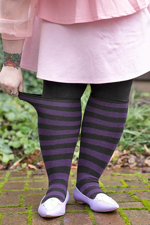 Roll Top Striped Knee High Socks - Image 11