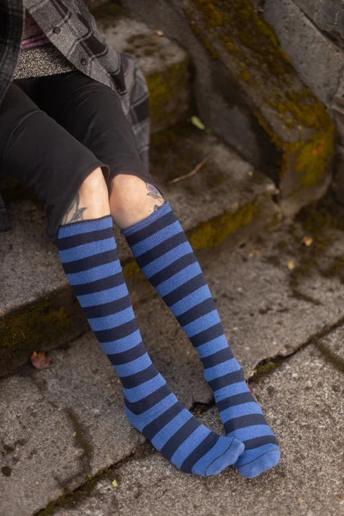 Roll Top Striped Knee High Socks - Image 18