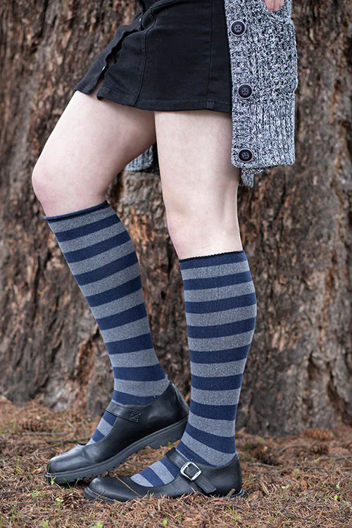 Roll Top Striped Knee High Socks - Image 22