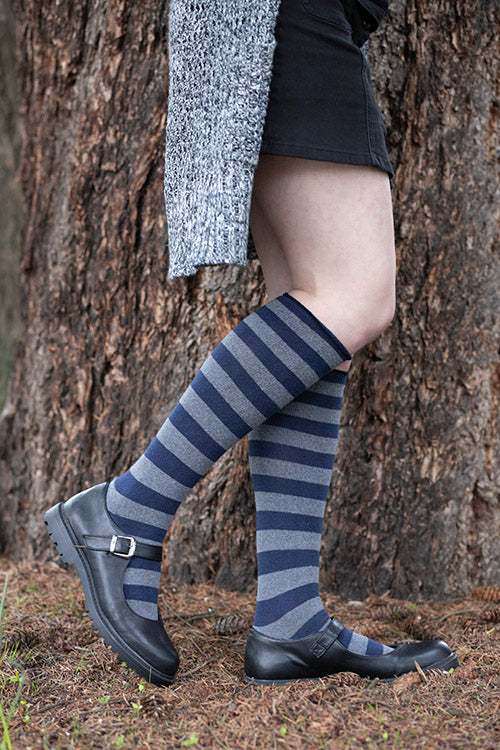Roll Top Striped Knee High Socks - Image 24