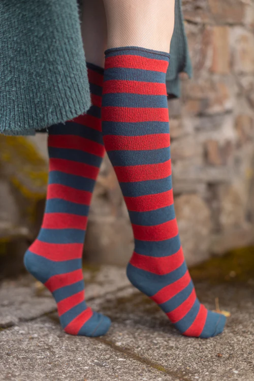 Roll Top Striped Knee High Socks - Image 25