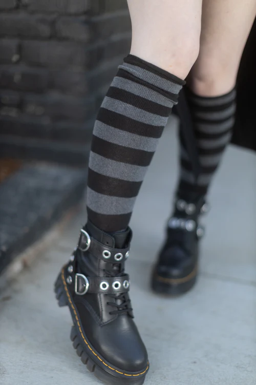 Roll Top Striped Knee High Socks - Image 27