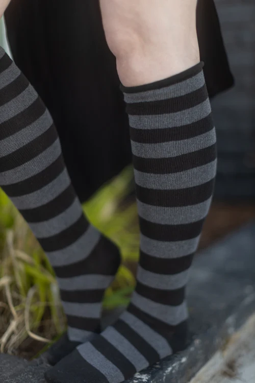 Roll Top Striped Knee High Socks - Image 28