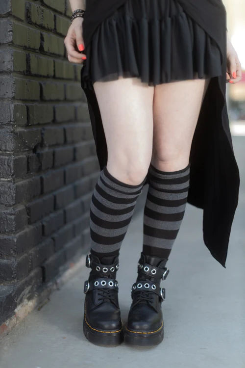 Roll Top Striped Knee High Socks - Image 29