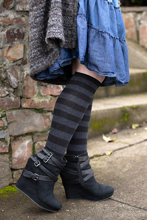 Roll Top Striped Knee High Socks - Image 7